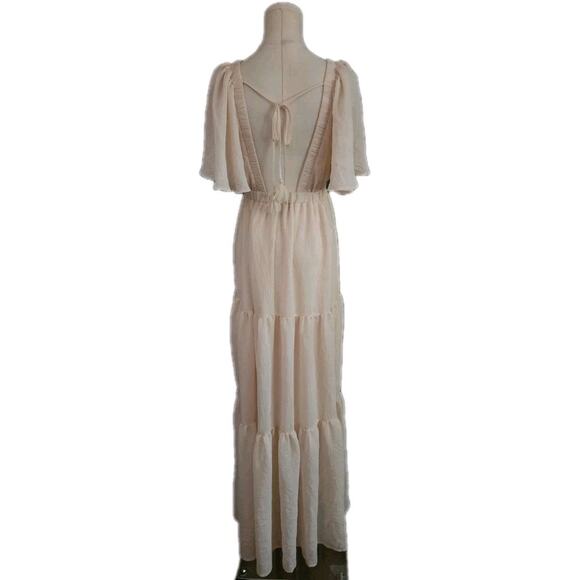 Flying Tomato Sweet Seduction Tiered Maxi Flutter Sleeve Plunging Dress XS Fairy - Picture 5 of 7